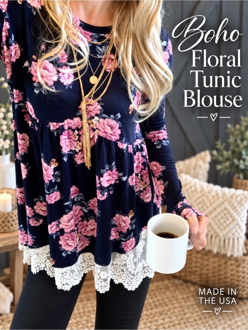 Boho Floral Tunic Blouse NEW